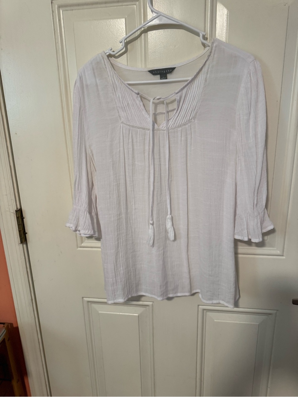 Sharagano White Tie-Front Peasant Blouse